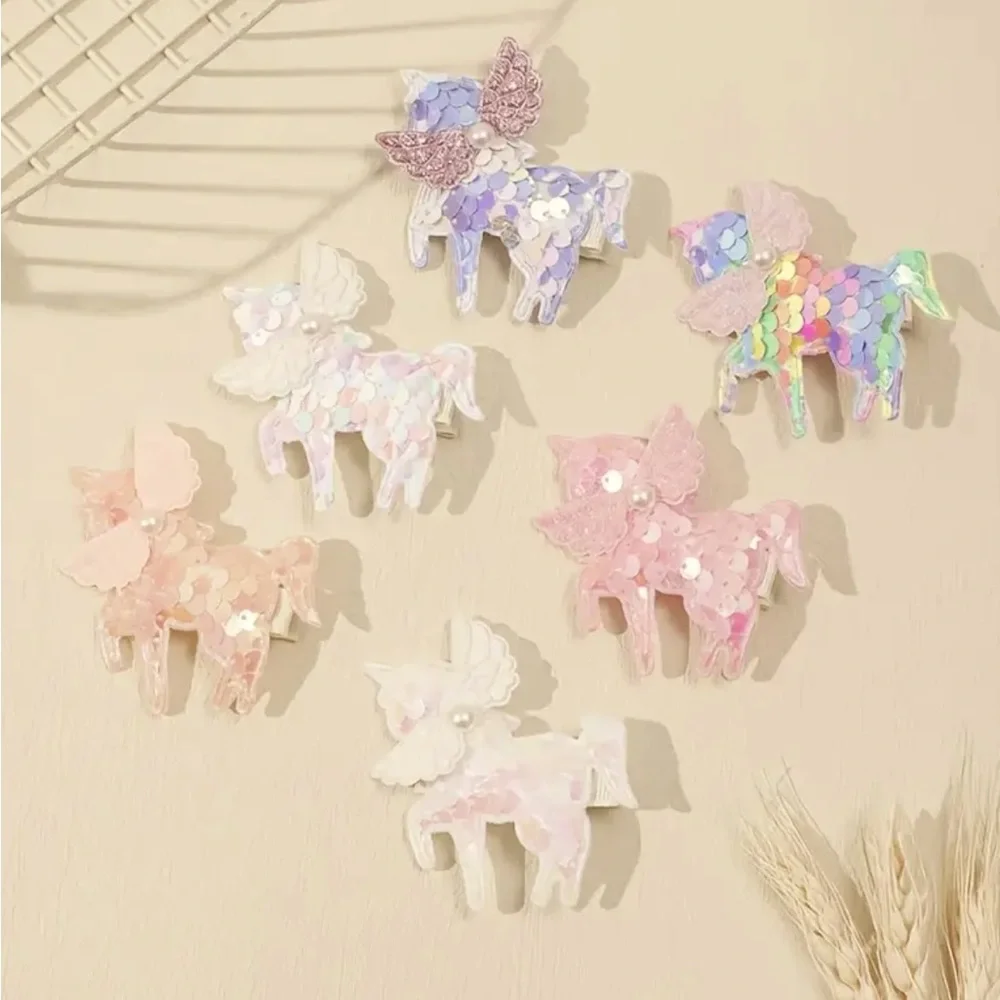 Glittery Unicorn Hair Clips ~ 6 Pieces